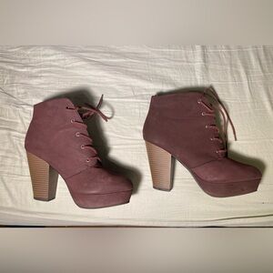 Women’s maroon “suede” boot heels